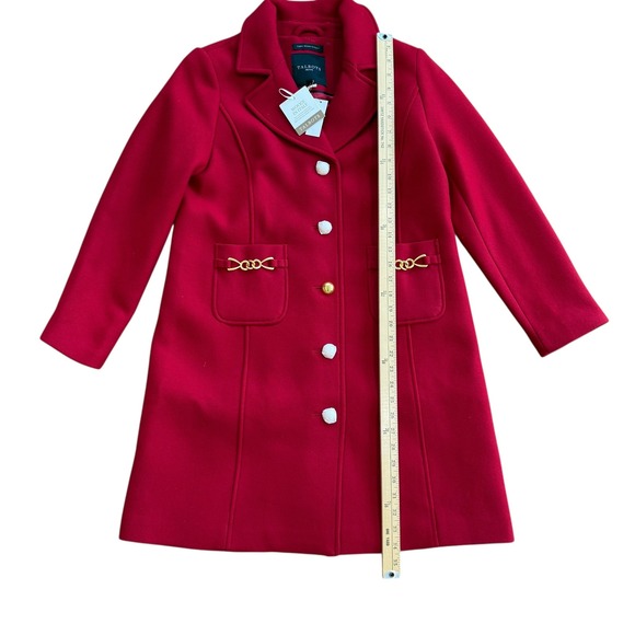Talbots Petite Red Wool Blend Button Front Coat Gold Chain Detail Petite 4P NWT - Picture 6 of 16
